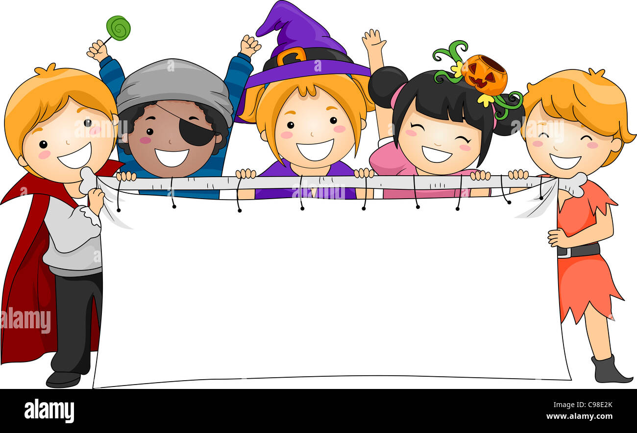 Illustration of Kids Holding a Blank Banner Stock Photo - Alamy