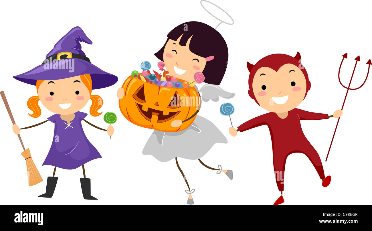 Illustration of Kids Trick or Treating Stock Photo