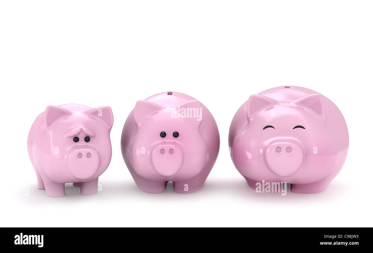 3D Illustration of Thin, Normal and Full Piggy Banks Stock Photo - Alamy