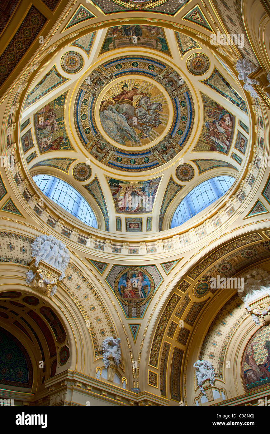 Budapest, Ceiling of Szechenyi Baths Main Hall Stock Photo