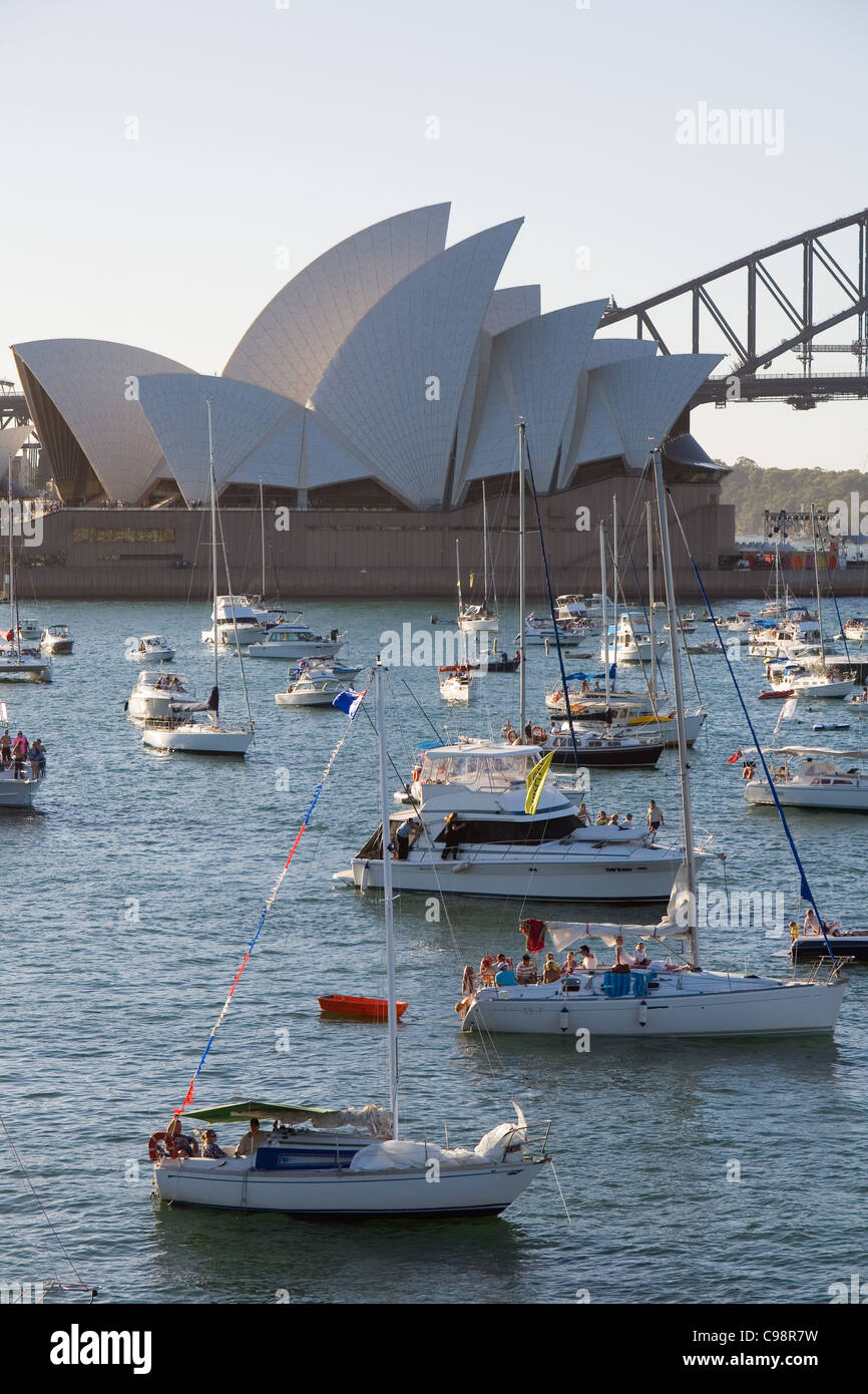 Boats on Sydney harbour for New Year's Eve celebrations. Sydney, New South Wales, Australia Stock Photo