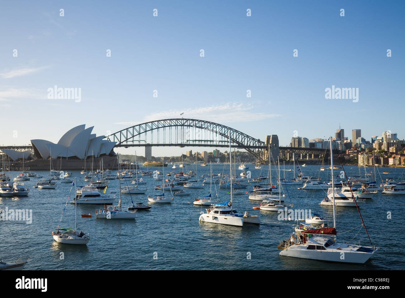 Boats on Sydney harbour for New Year's Eve celebrations. Sydney, New South Wales, Australia