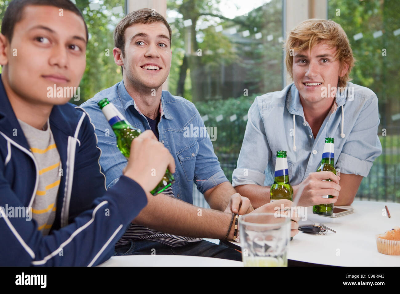 University students enjoying beer college cafe Stock Photo Alamy