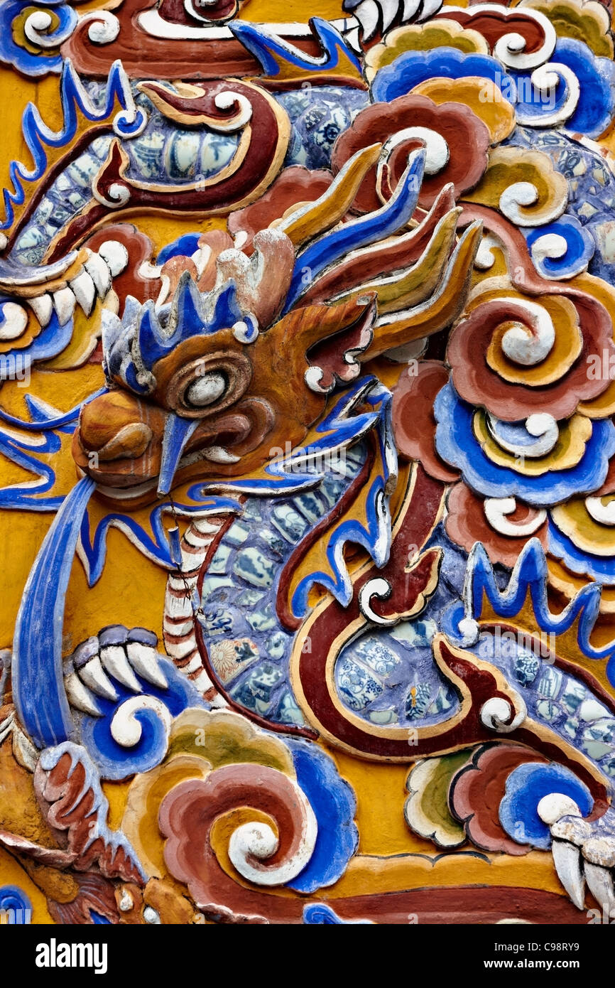 Dragon relief Imperial palace, Hue, Vietnam Stock Photo