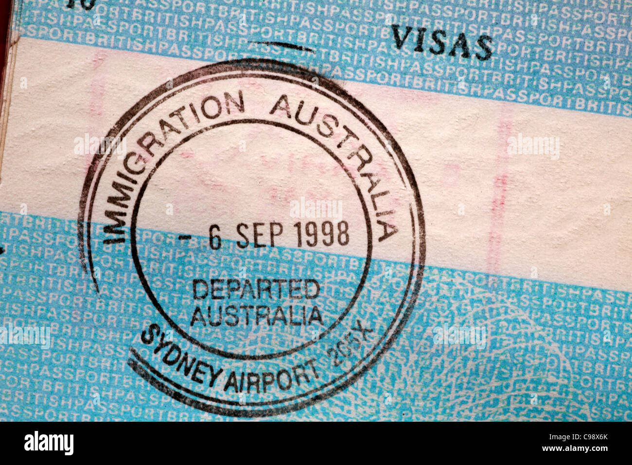 Immigration Australia Sydney Airport stamp in British passport Stock