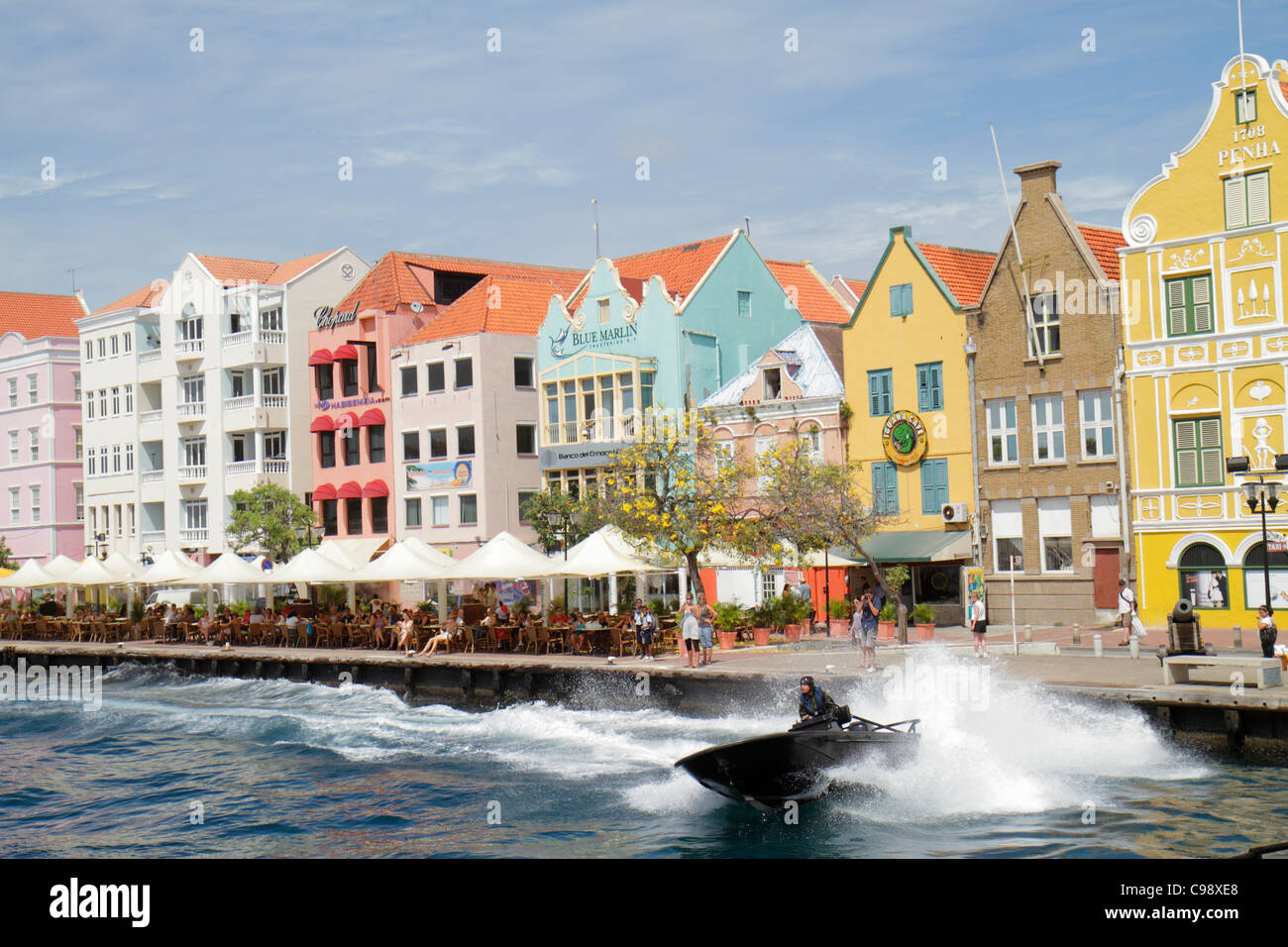 Willemstad Curaçao,Netherlands Lesser Leeward Antilles,ABC Islands,Punda,Handelskade,St. Sint Anne Bay water,waterfront,UNESCO World Heritage Site,mil Stock Photo