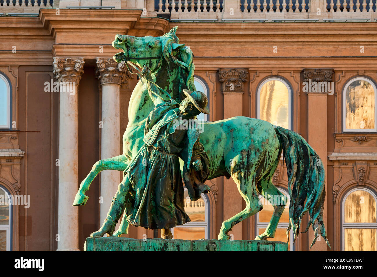 Budapest, Statue of the horseherd Front of Royal Palace Stock Photo Alamy