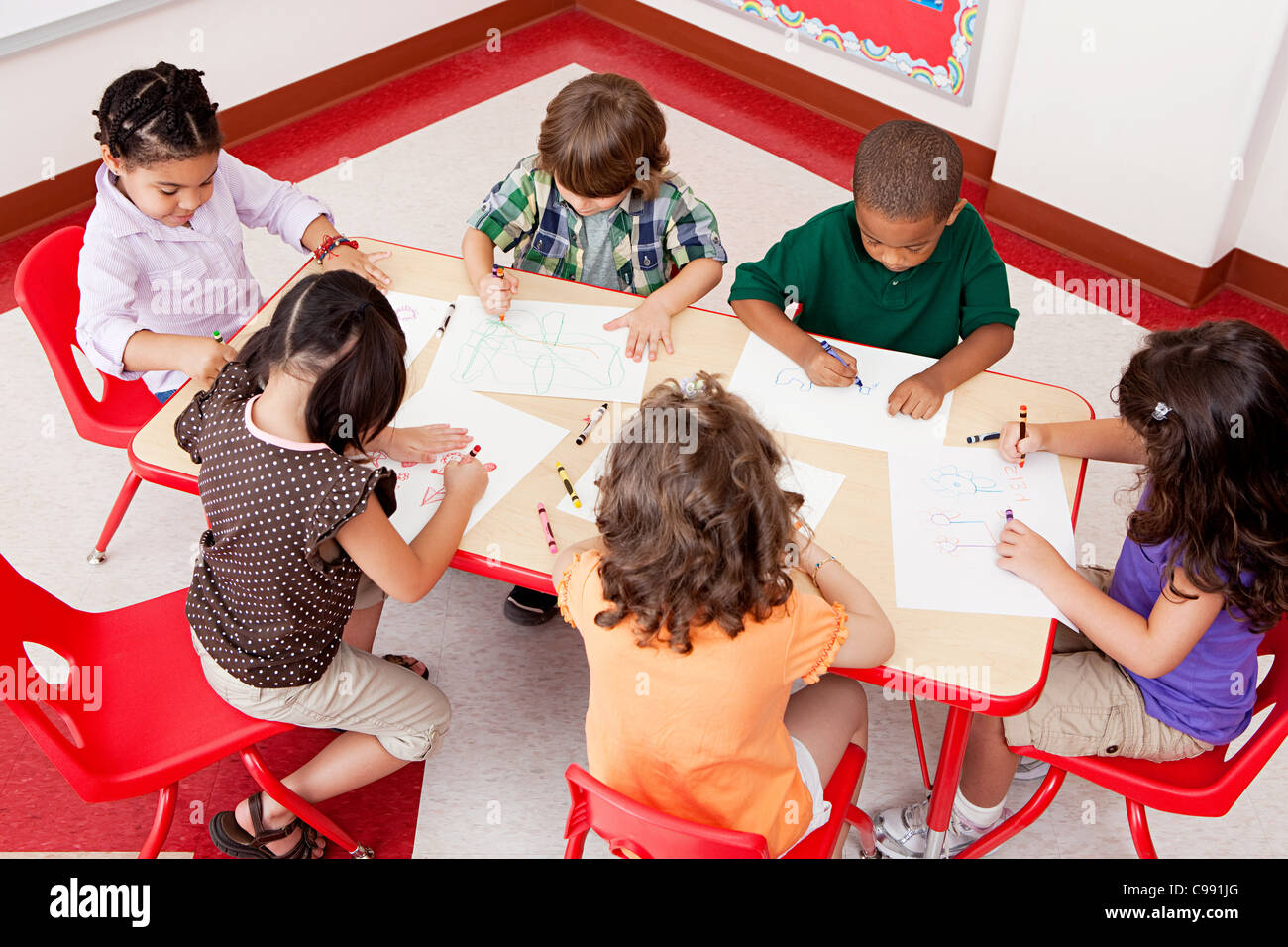 Children drawing at school Stock Photo