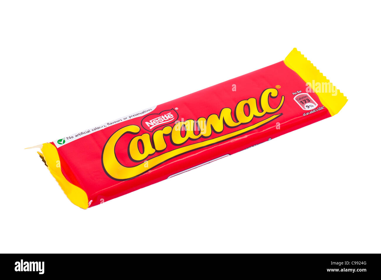 A bar of Nestle Caramac on a white background Stock Photo