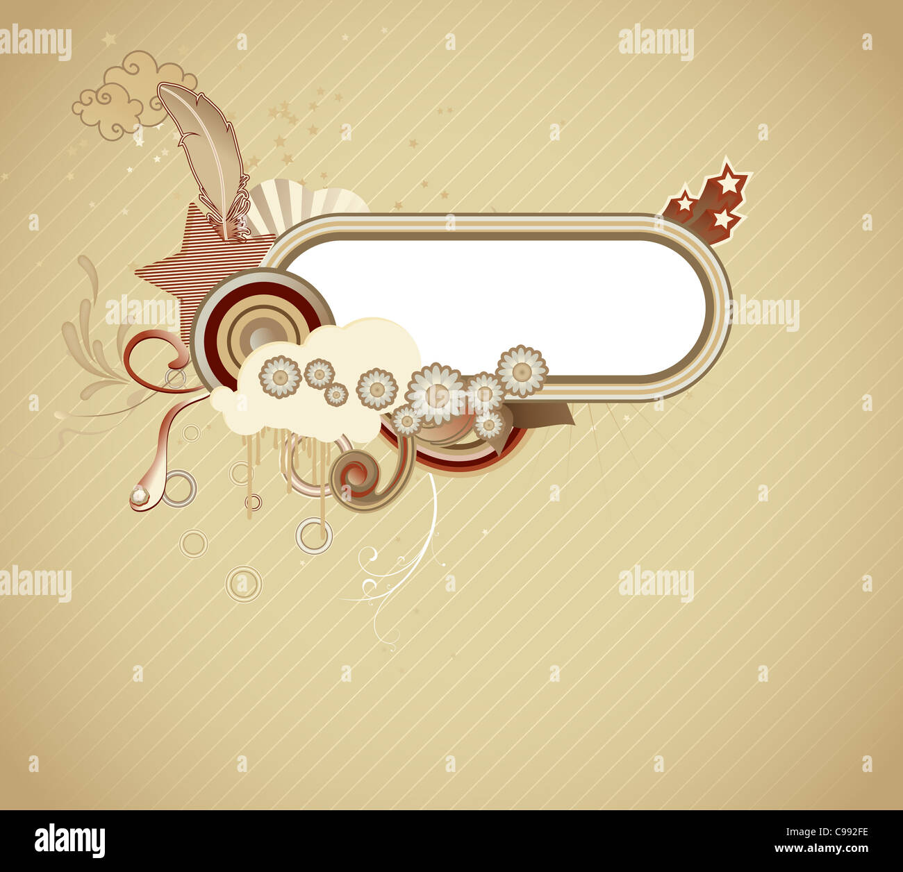 illustration of funky retro styled design frame made of floral elements Stock Photo