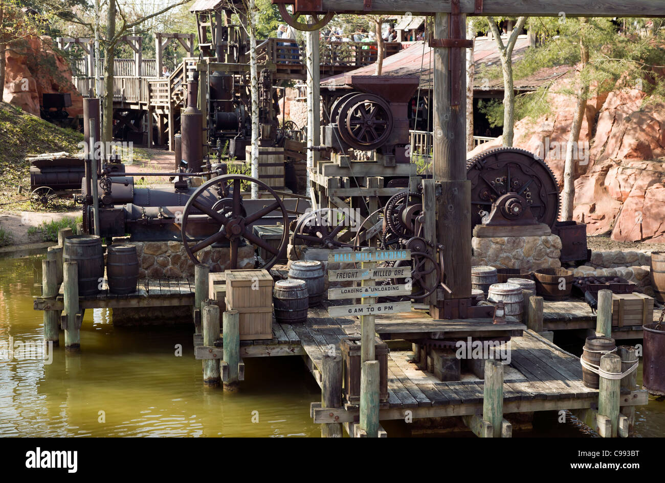 Ball Mill Landing, part of the Big Thunder Mountain Ride at Disneyland Paris, as viewed from Thunder Mesa Riverboat ride Stock Photo