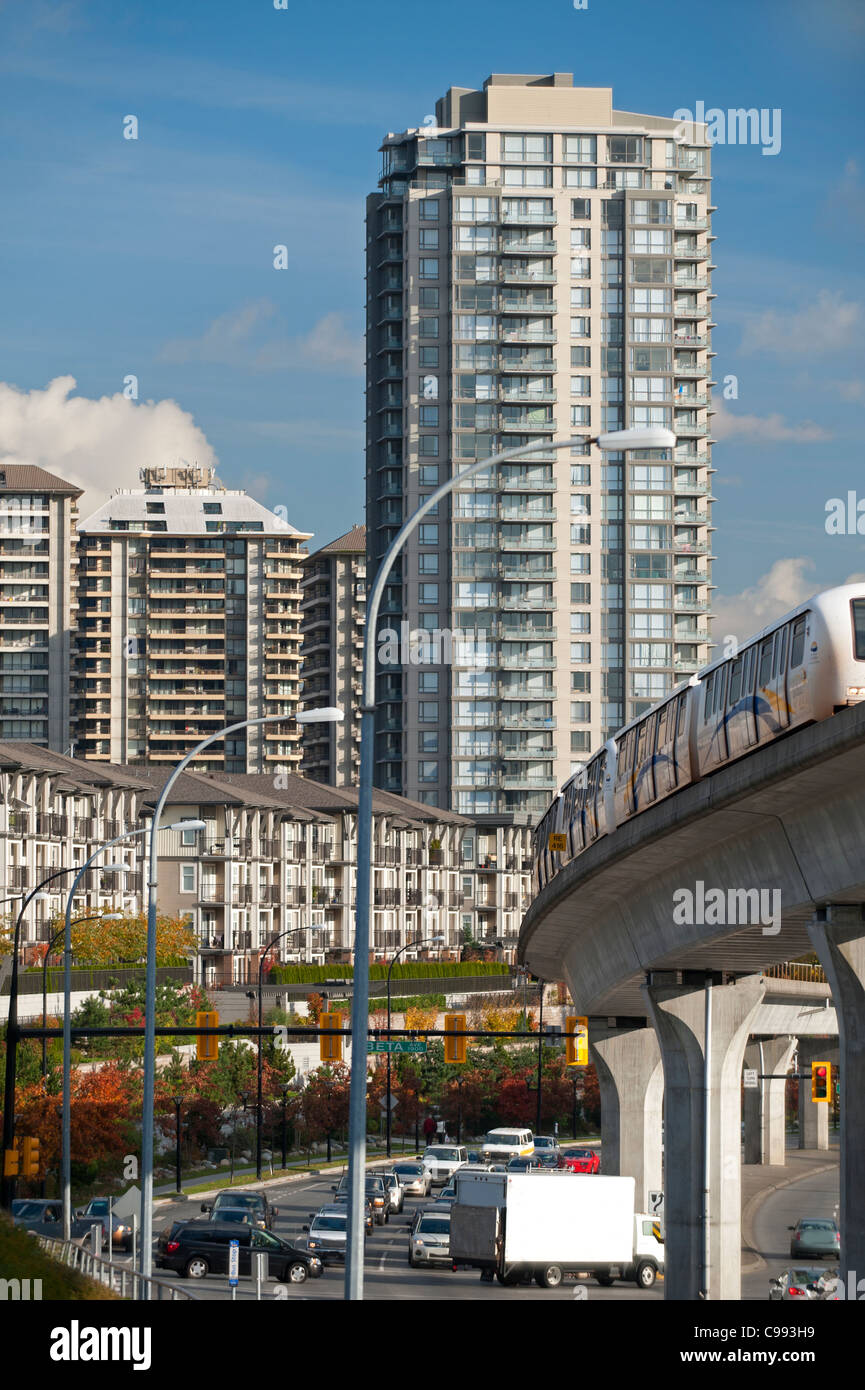 Apartment buildings and SkyTrain Line in Burnaby Stock Photo Alamy