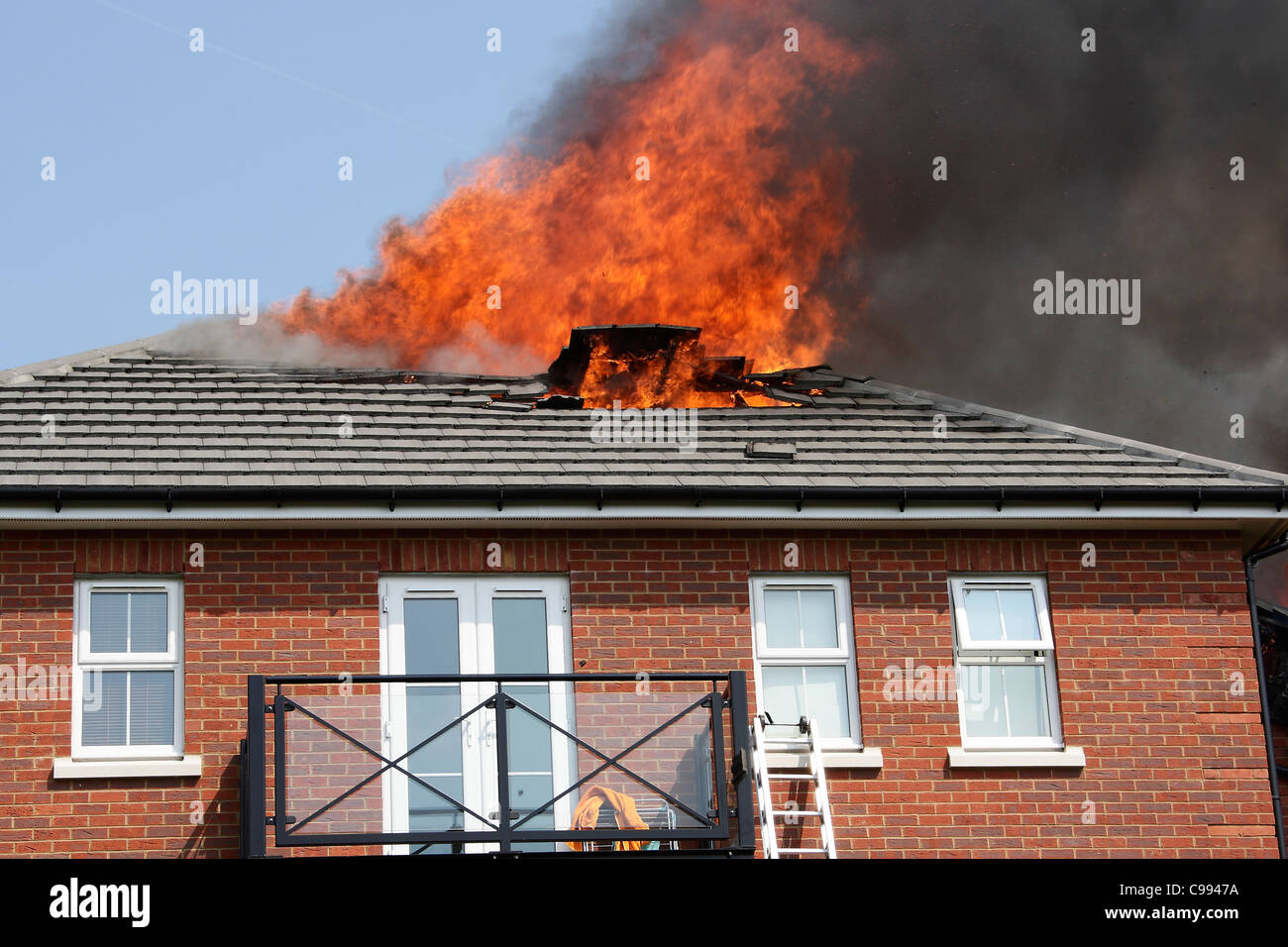 Fire in a block of flats in Ilford, London. Stock Photo