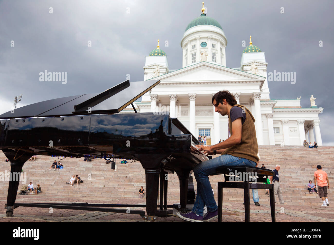 Piano player at St. Nicholas Lutheran Cathedral, Senate Square, Helsinki,  Finland Stock Photo - Alamy