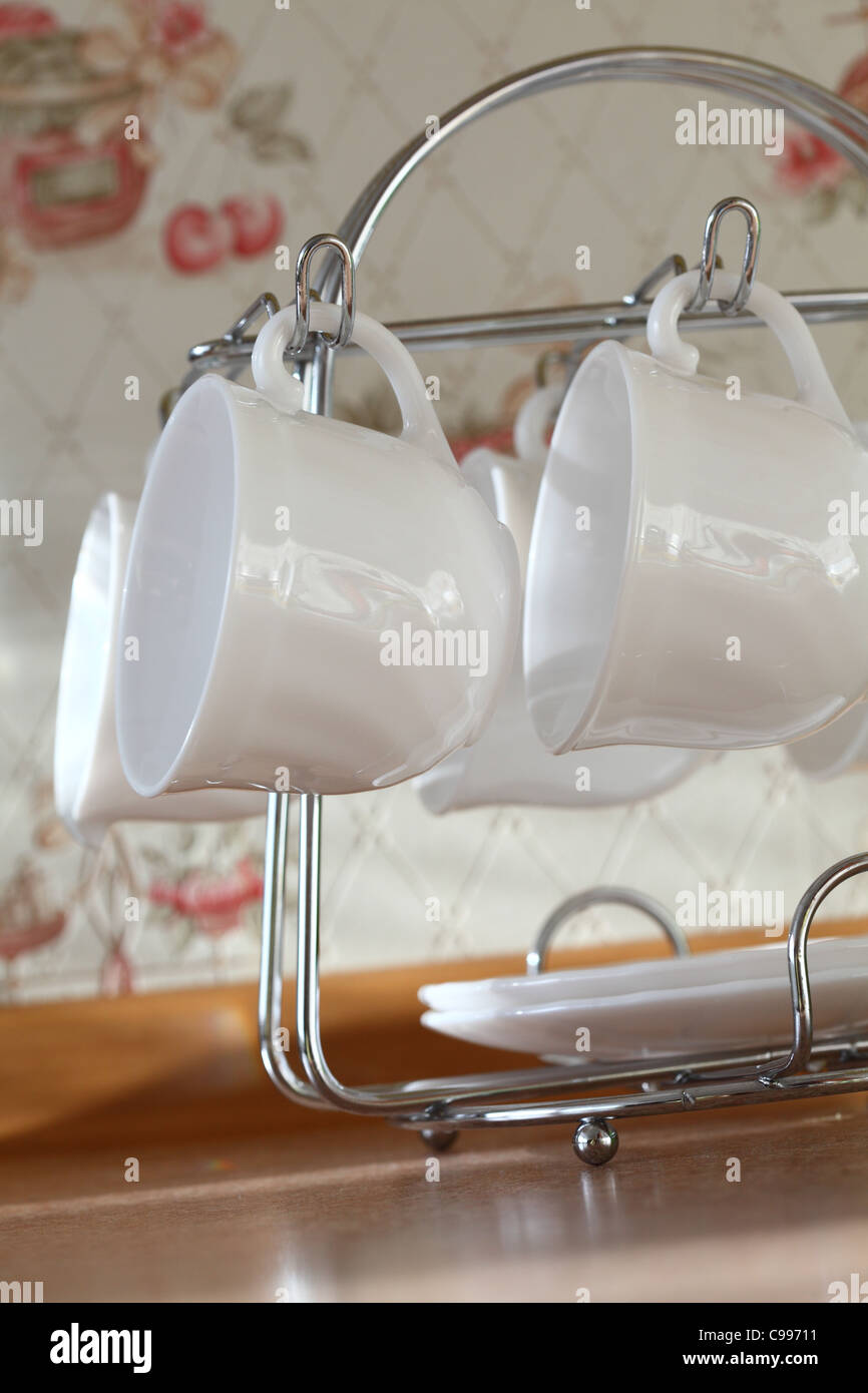 tea set white empty cup with saucer Stock Photo - Alamy