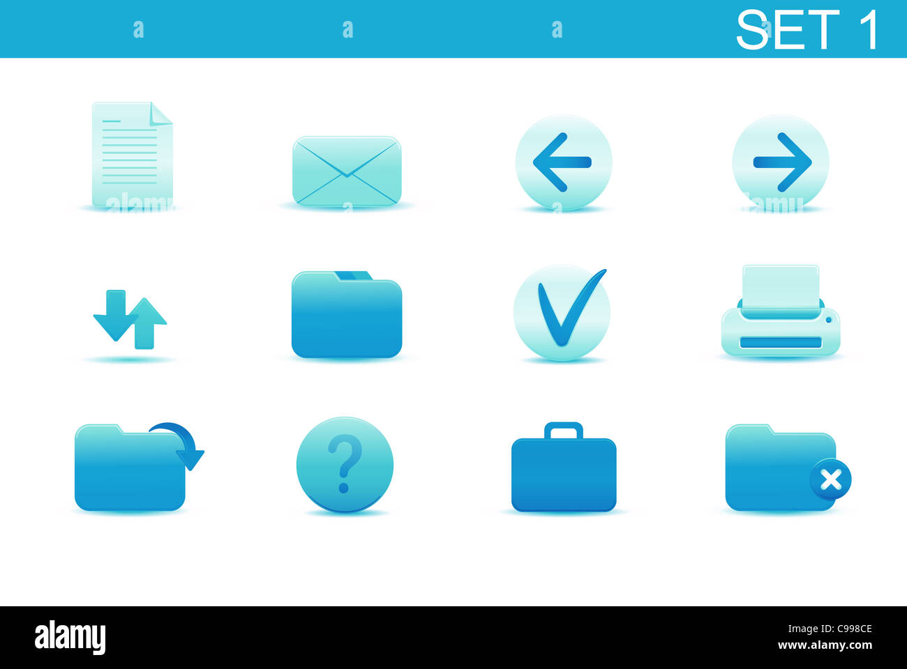 set of blue elegant simple icons for common computer functions. Set-1 ...