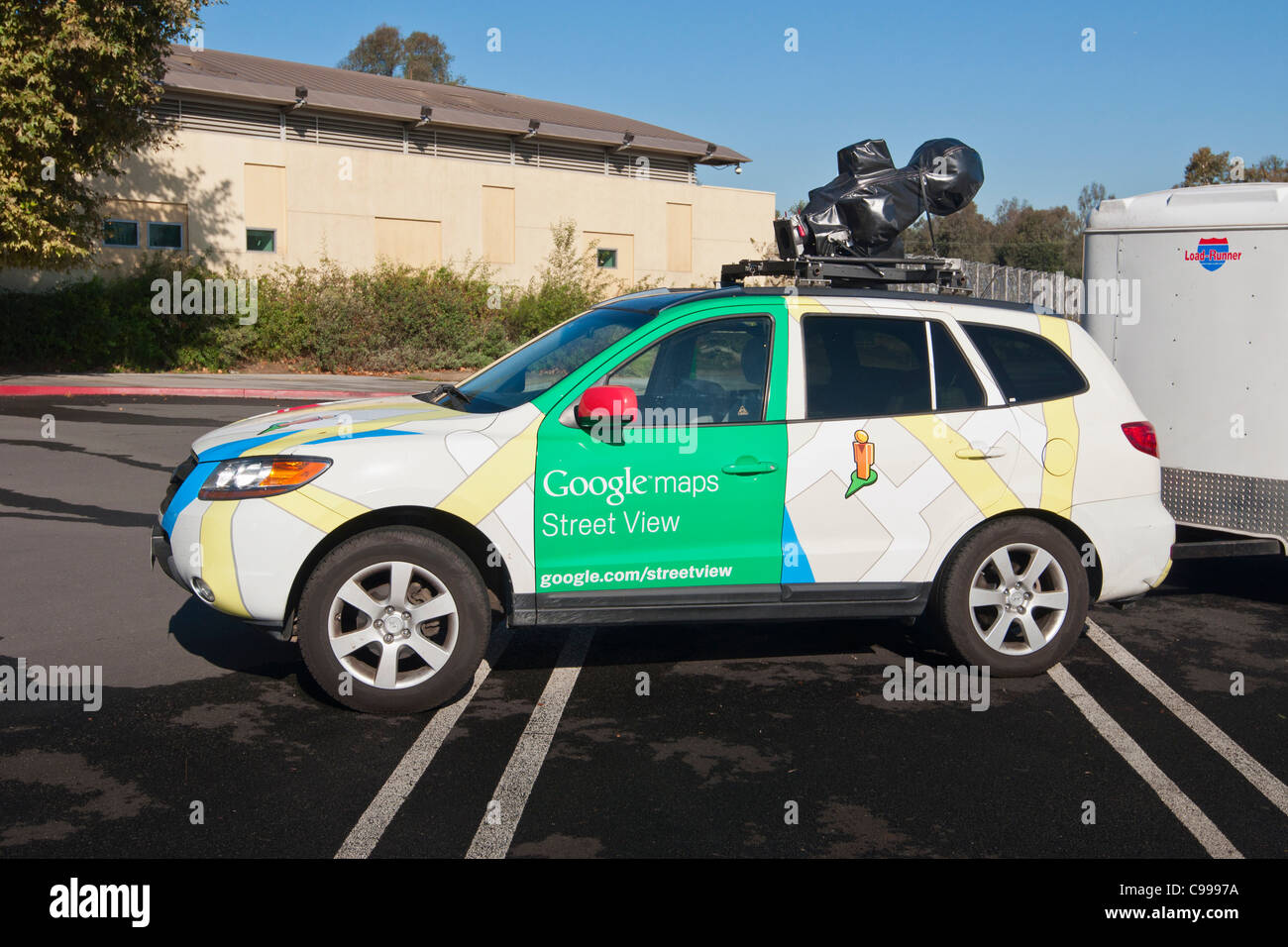 Google vehicle with camera attached to photograph images used in Street View maps. Stock Photo