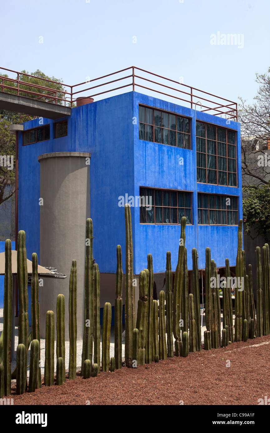 La Casa Azul or The Blue House Coyoacan - Museo Casa Estudio Diego Rivera y Frida Kahlo - Mexico City Mexico Stock Photo