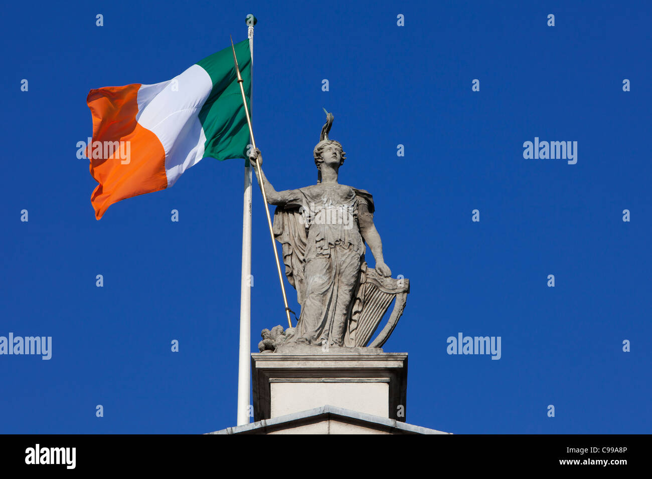 Statue of Hibernia on top of the General Post Office in Dublin, Ireland