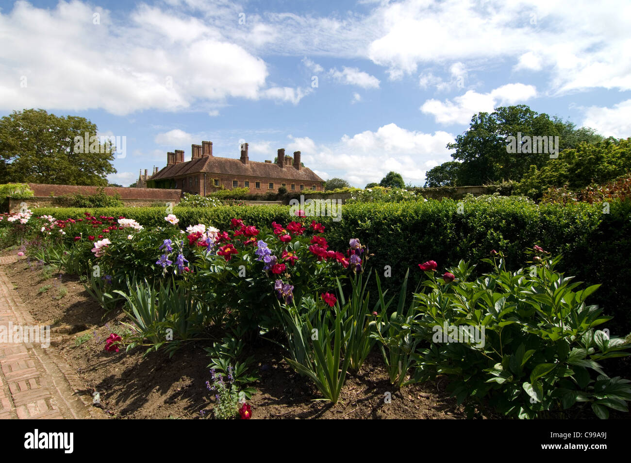 Flower beds at a country house location Stock Photo