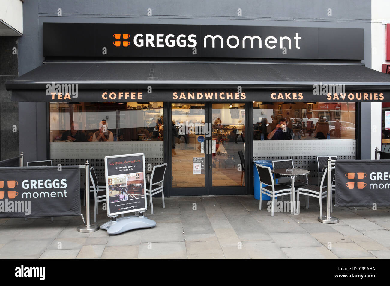 Greggs new up market café Greggs Moment, Northumberland St, Newcastle upon Tyne, north east England, UK Stock Photo