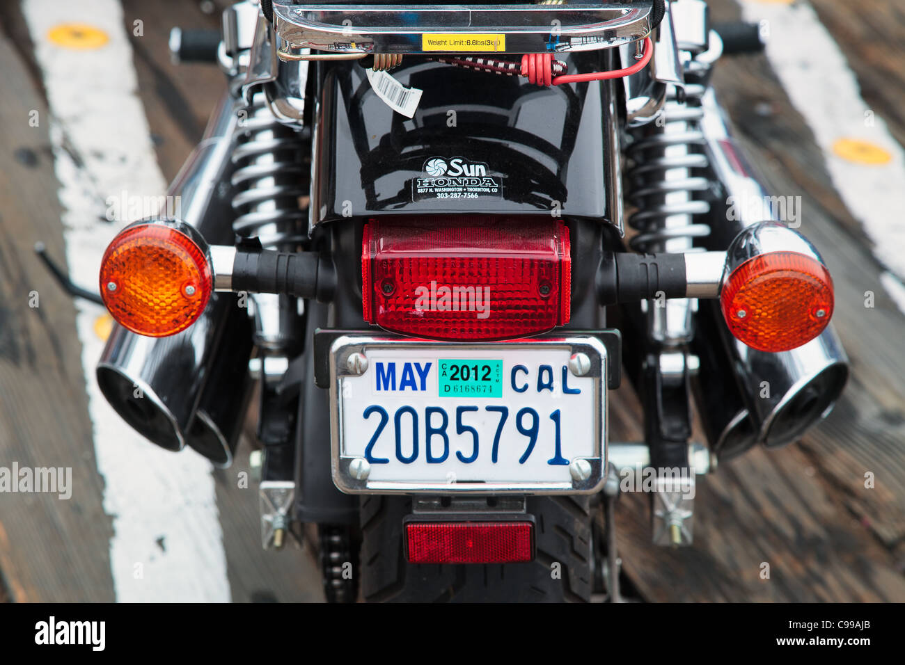 Rear of motorcycle in Santa Barbara Stock Photo Alamy