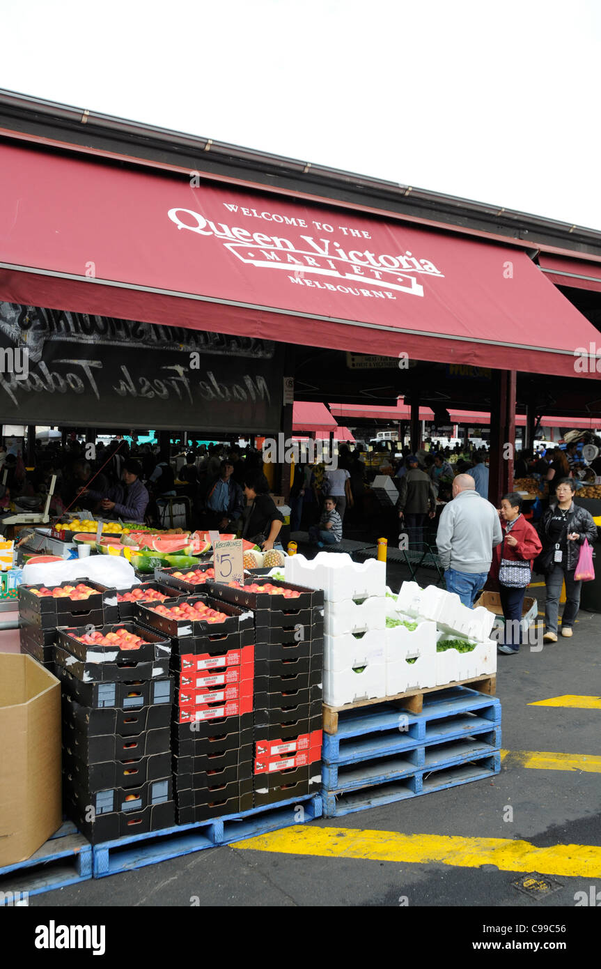Fruit and vegetables on sale at the Queen Victoria Market in Melbourne