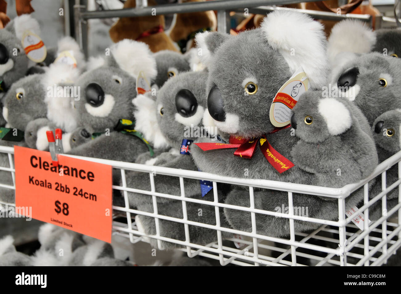 Cuddly koala toys in a souvenir stall at Queen Victoria Market in Melbourne, Australia Stock Photo