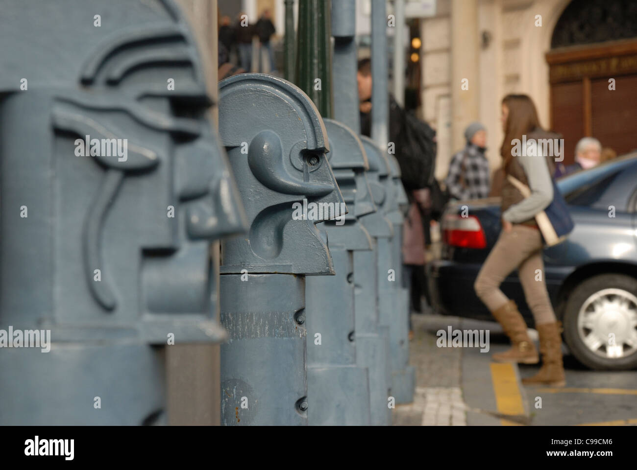 Prague, Czech Republic. Malostranske namesti / 'lesser Town Square'. Bollards Stock Photo