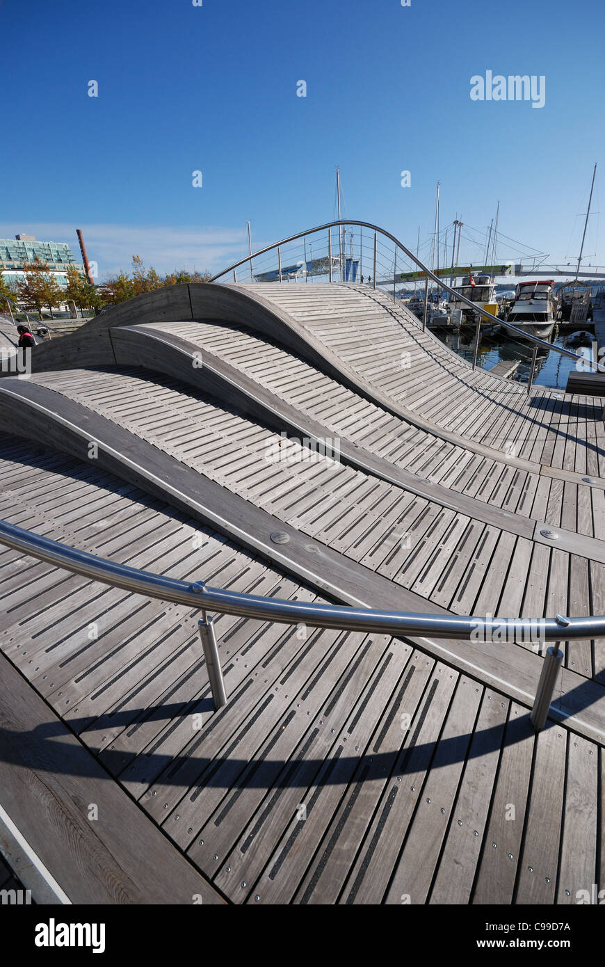 The Wave Deck an experiment in urban architecture installed at Harbourfront, a waterfront tourist area in Toronto Canada. Stock Photo