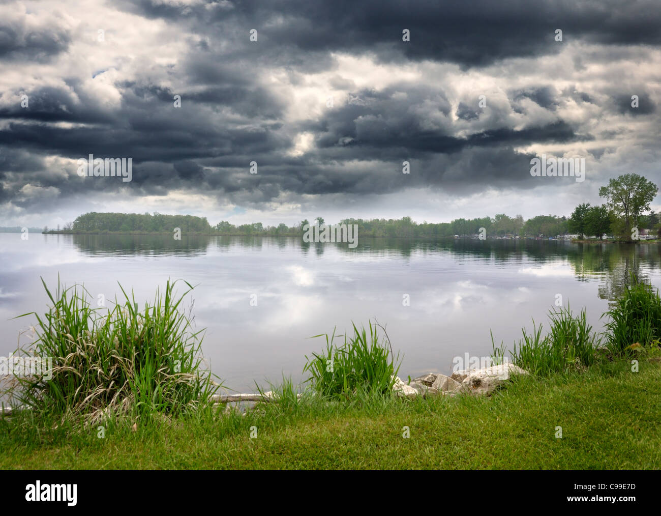 Summer Lake And Sky With Stormy Clouds Stock Photo