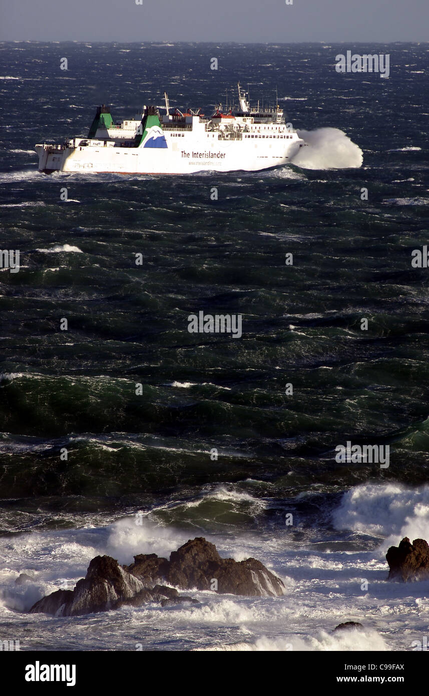 Aratere Interislander ferry sailing in large swells in Cook Straight