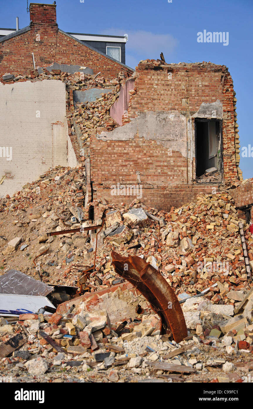 Building demolition rubble, South Parade, Southsea, Portsmouth, Hampshire, England, United Kingdom Stock Photo