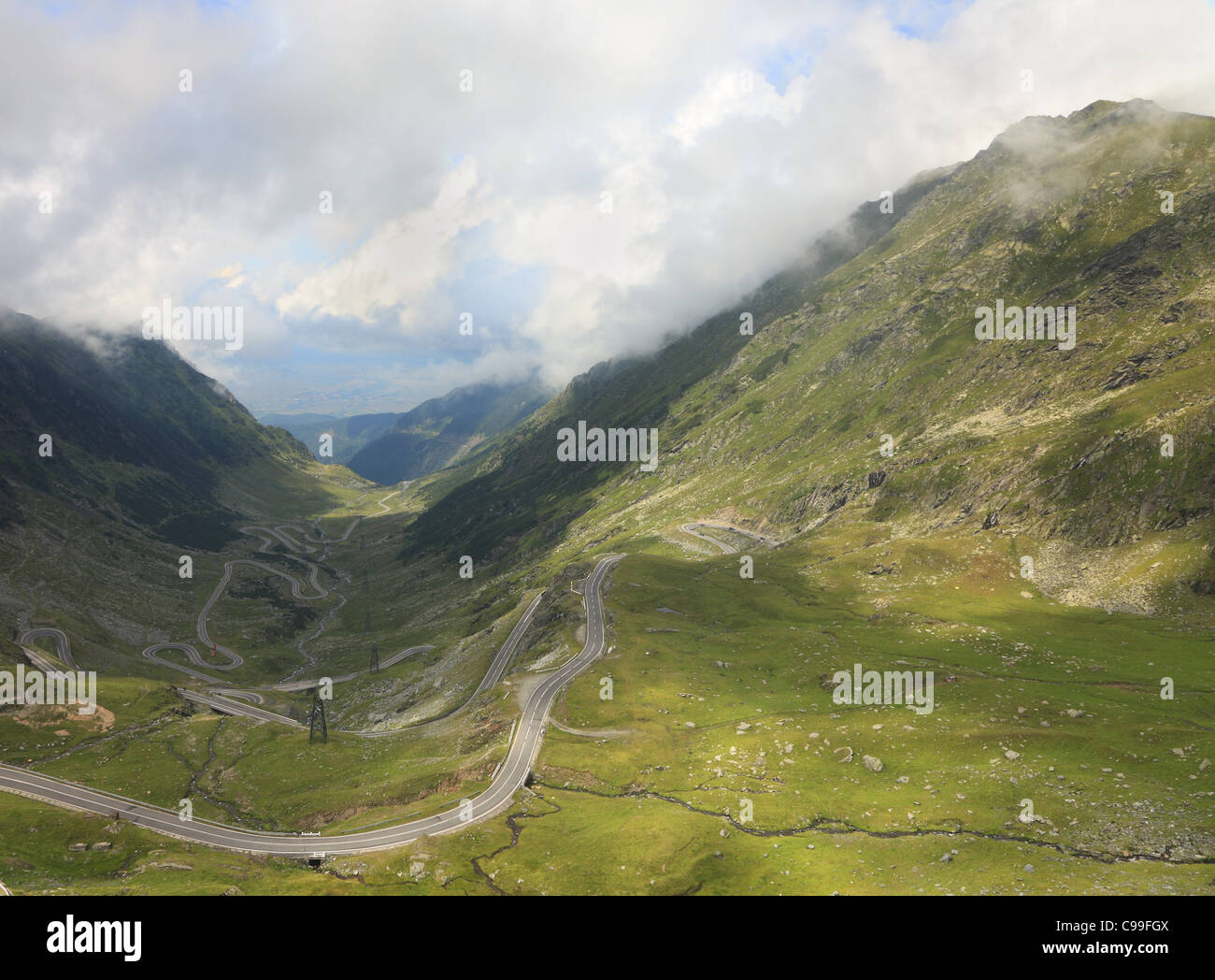 Fragment of a high altitude road in the mountains.Location:Transfagarasan road the highest road in Romania. Stock Photo