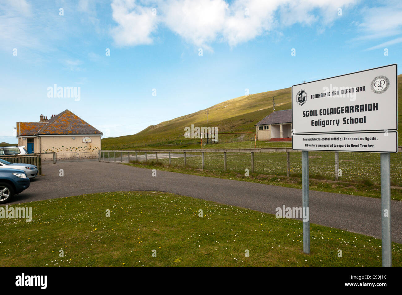 The school in the small settlement of Eoligarry in the north of the Isle of Barra, Outer Hebrides. Stock Photo