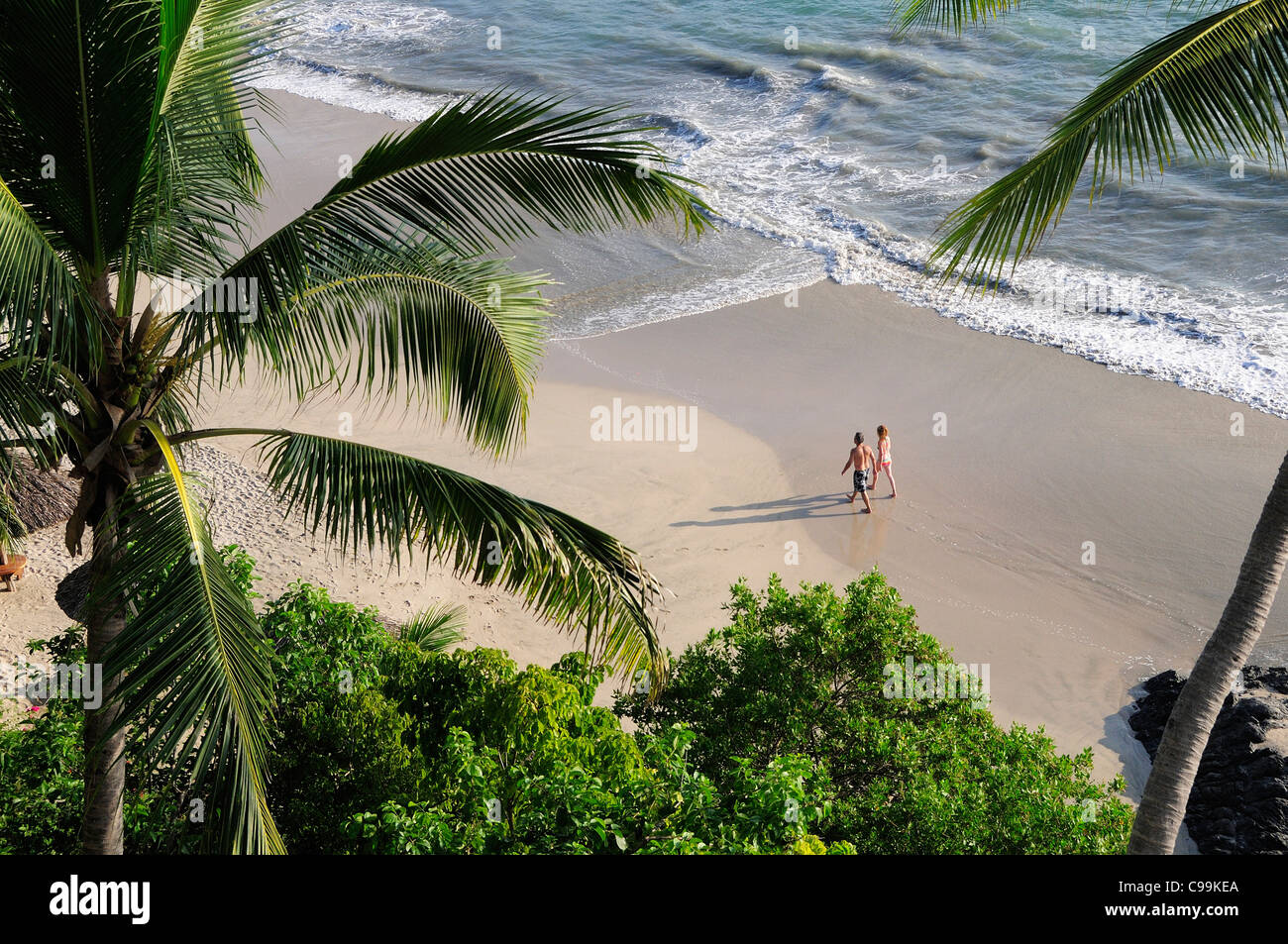 Mexico, Guerrero, Zihuatanejo, View onto Playa la Ropa beach with two ...