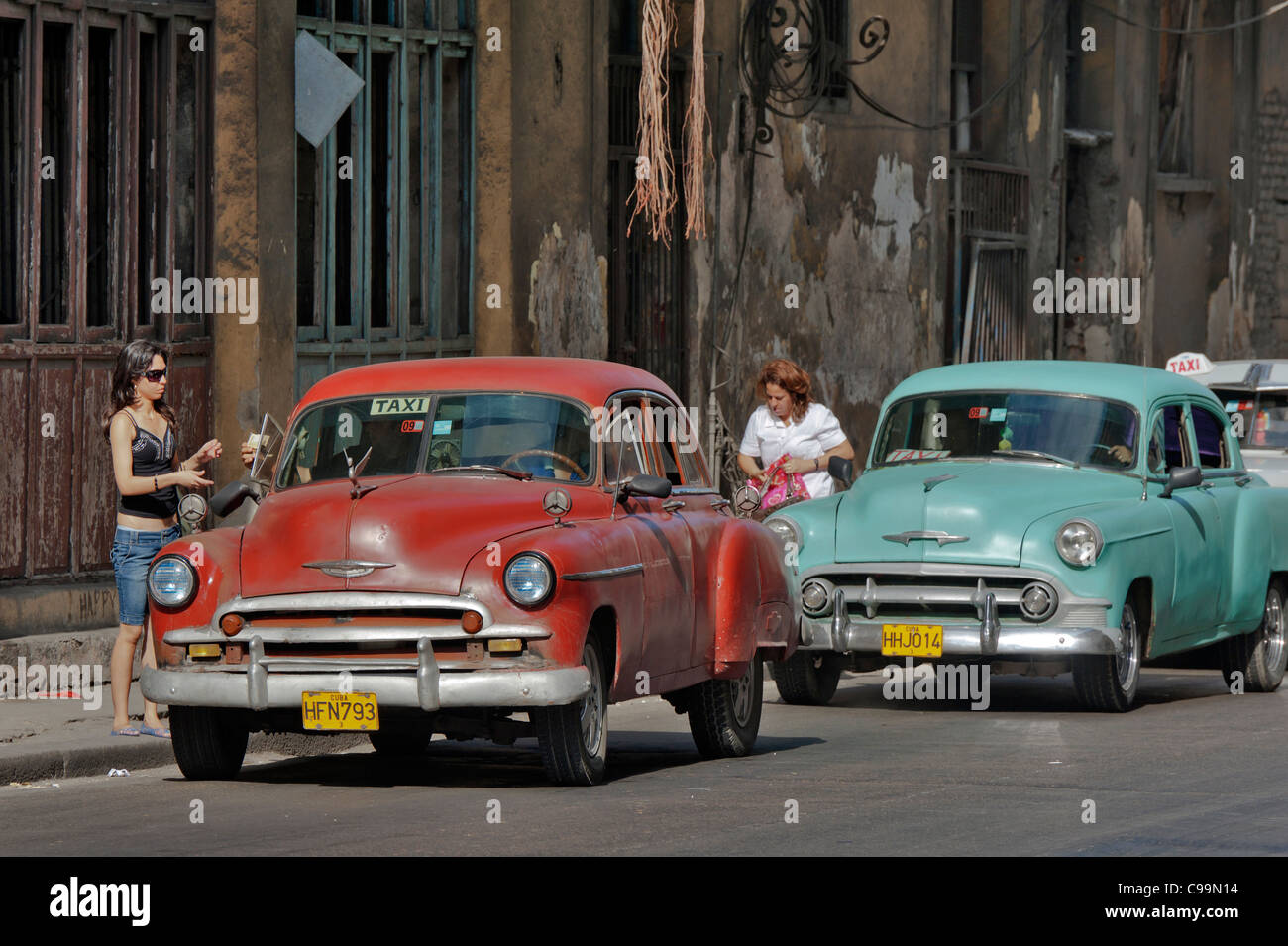 Old Havana vintage cars near Paseo del Prado Cuba Stock Photo