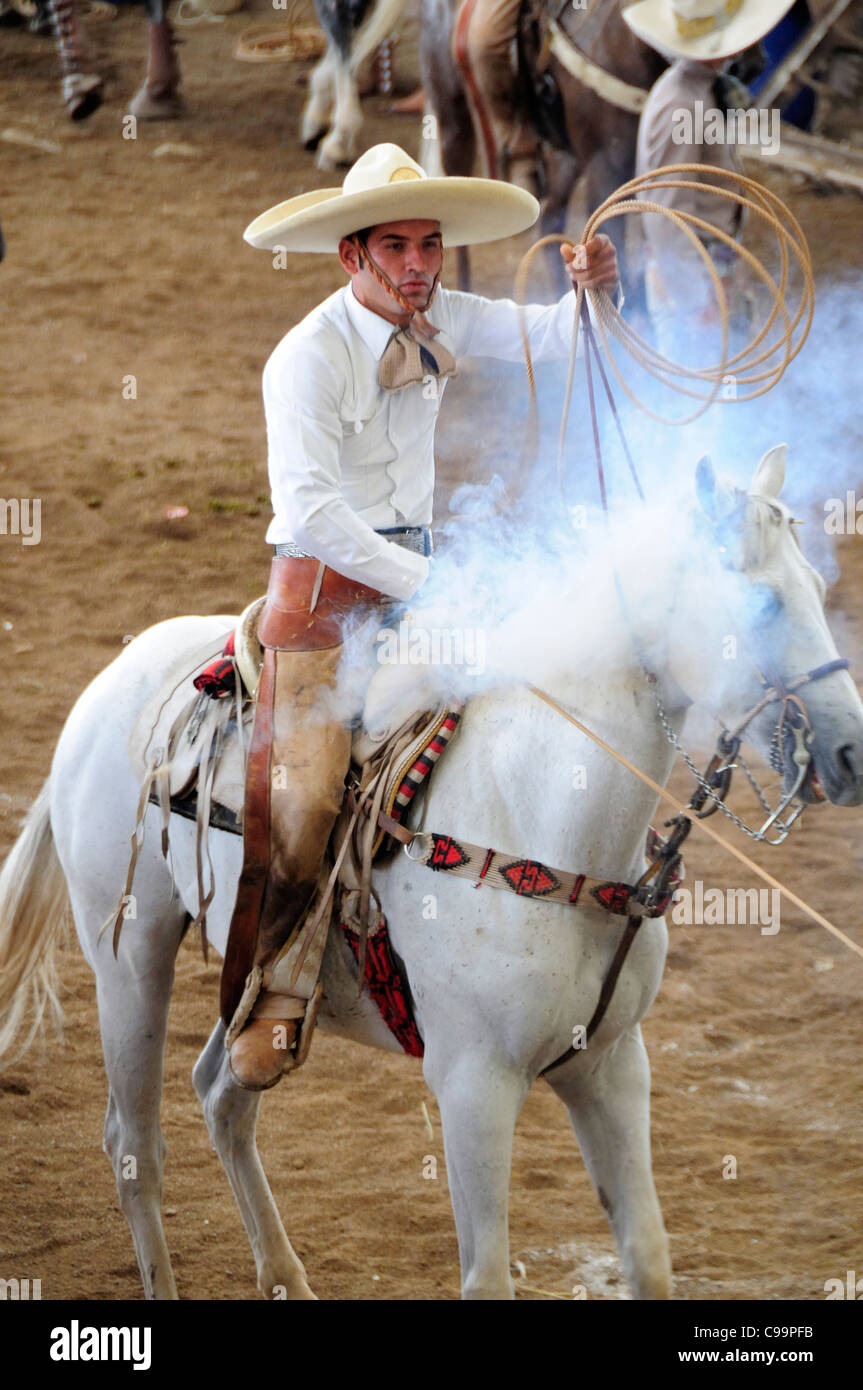 Mexico, Bajio, Zacatecas, Traditional horseman or Charro competing in