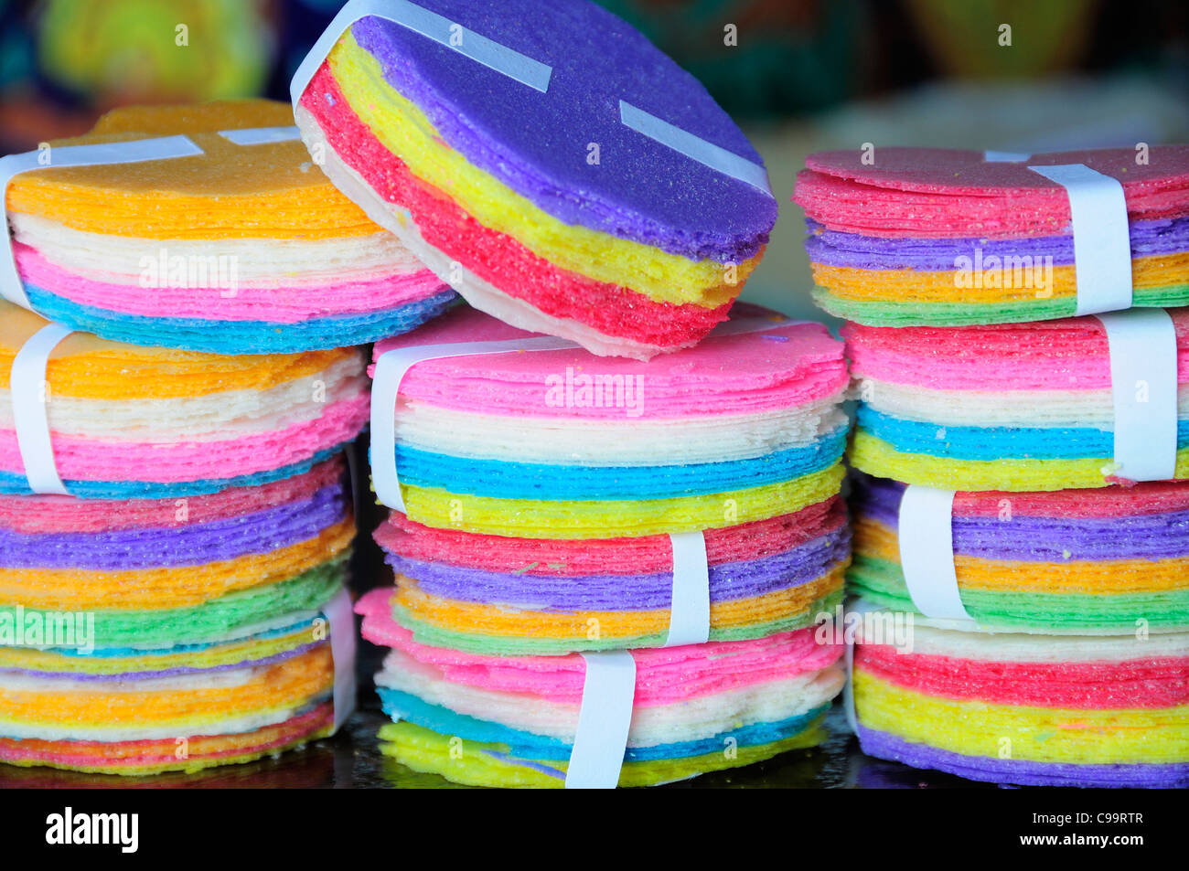 Mexico, Puebla, Coloured rice paper snacks Stock Photo Alamy