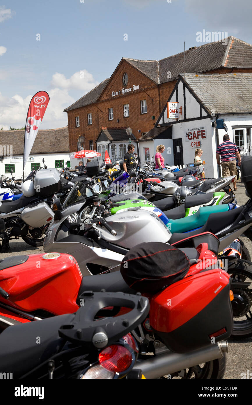 Motorbikes parked at Mallory Park Racing Circuit, Leicestershire Stock Photo