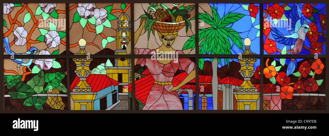 Stained glass panel Hotel Las Brisas Cuba Stock Photo