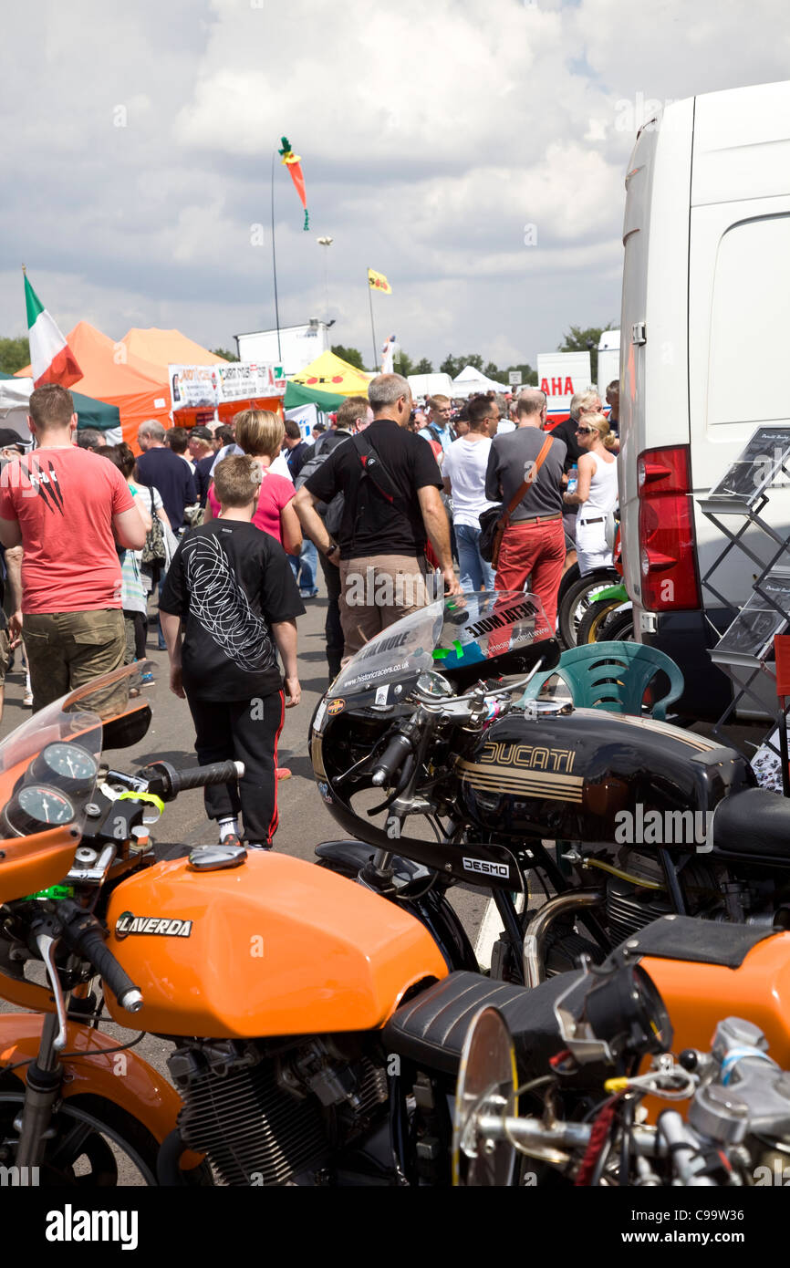 Motorbikes parked at Mallory Park Racing Circuit, Leicestershire Stock Photo