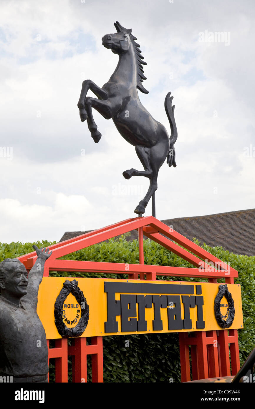 Bronze of Ferrari Prancing Horse at Mallory Park Racing Circuit, Leicestershire. Stock Photo
