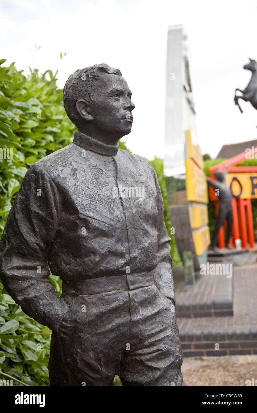 Bronze Statue of Jim Clark OBE at Mallory Park Racing Circuit, Leicestershire. UK Stock Photo