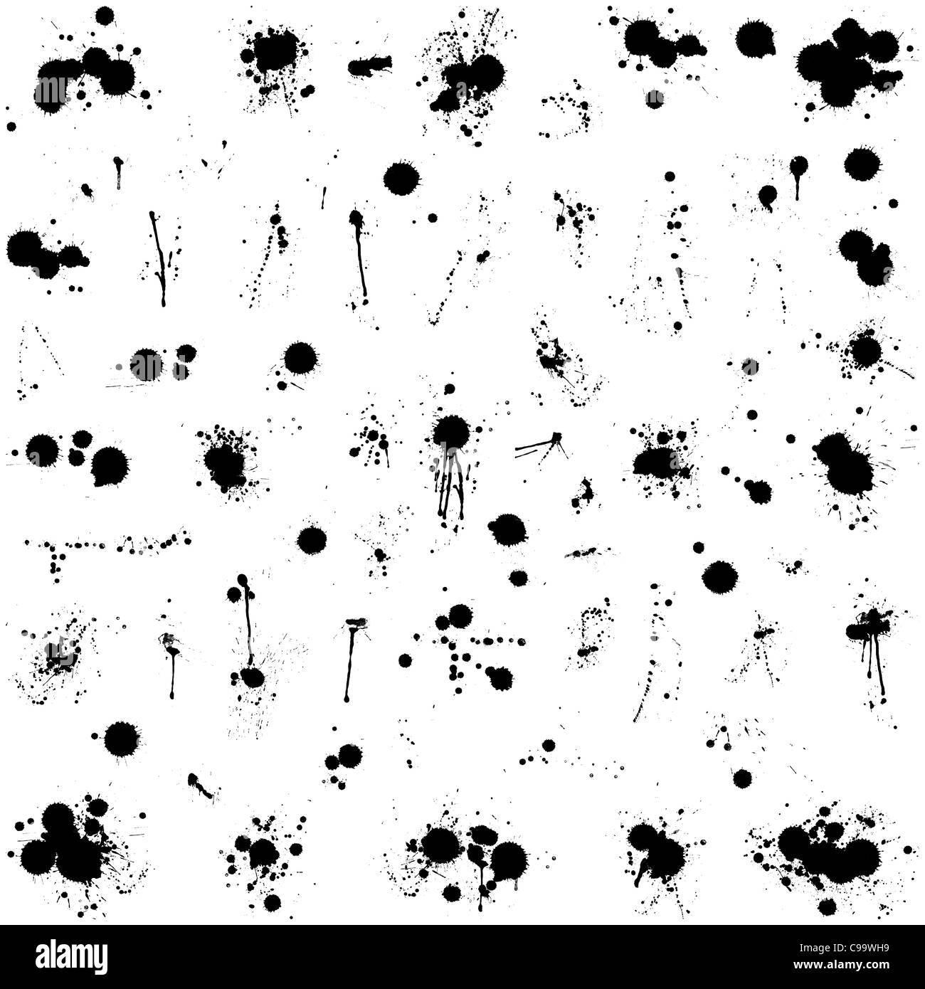 A large collection of unique, original and highly detailed splats, drips, drops and sprays. Stock Photo