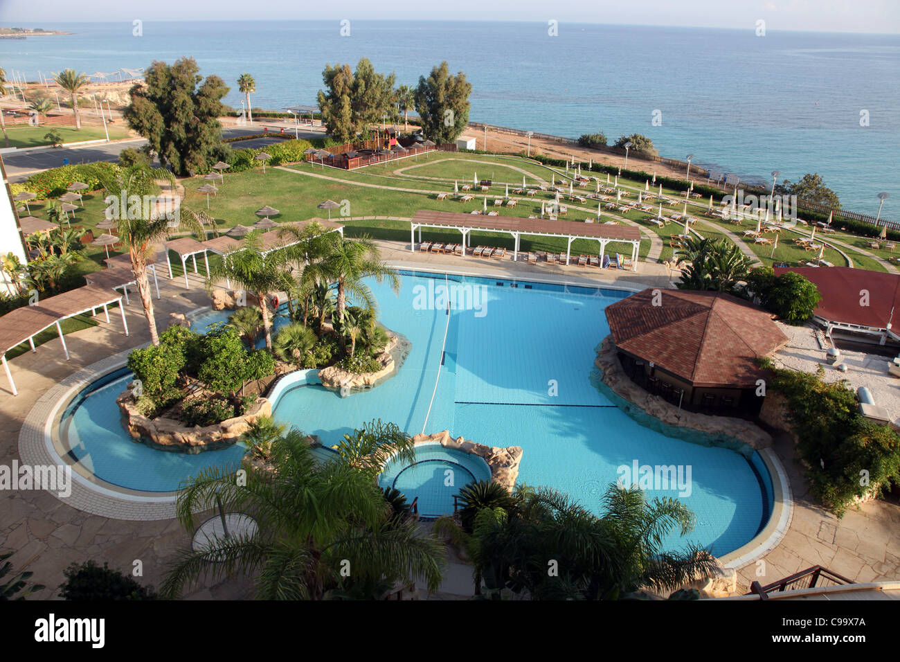 Swimming pool Capo Bay Hotel on the shore of the Mediterranean, Protaras, Cyprus Stock Photo