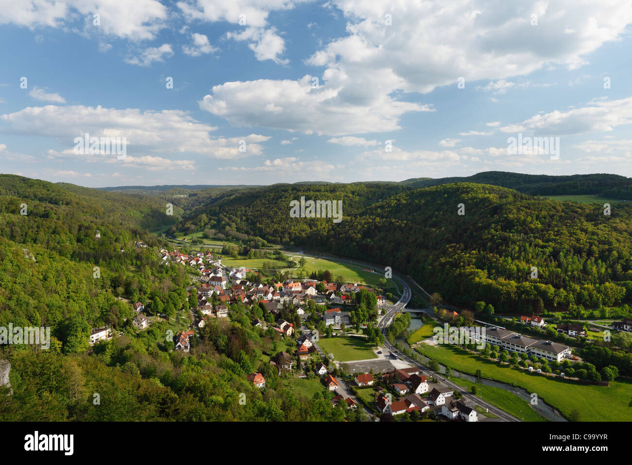 Germany, Bavaria, Franconia, Franconian Switzerland, Muggendorf, View of Wiesenttal borough Stock Photo