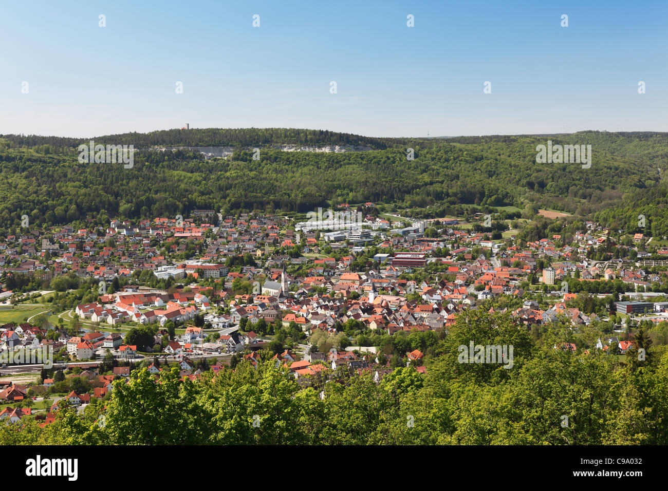 Germany, Bavaria, Franconia, Franconian Switzerland, Ebermannstadt, View of town  from Kreuzberg Stock Photo