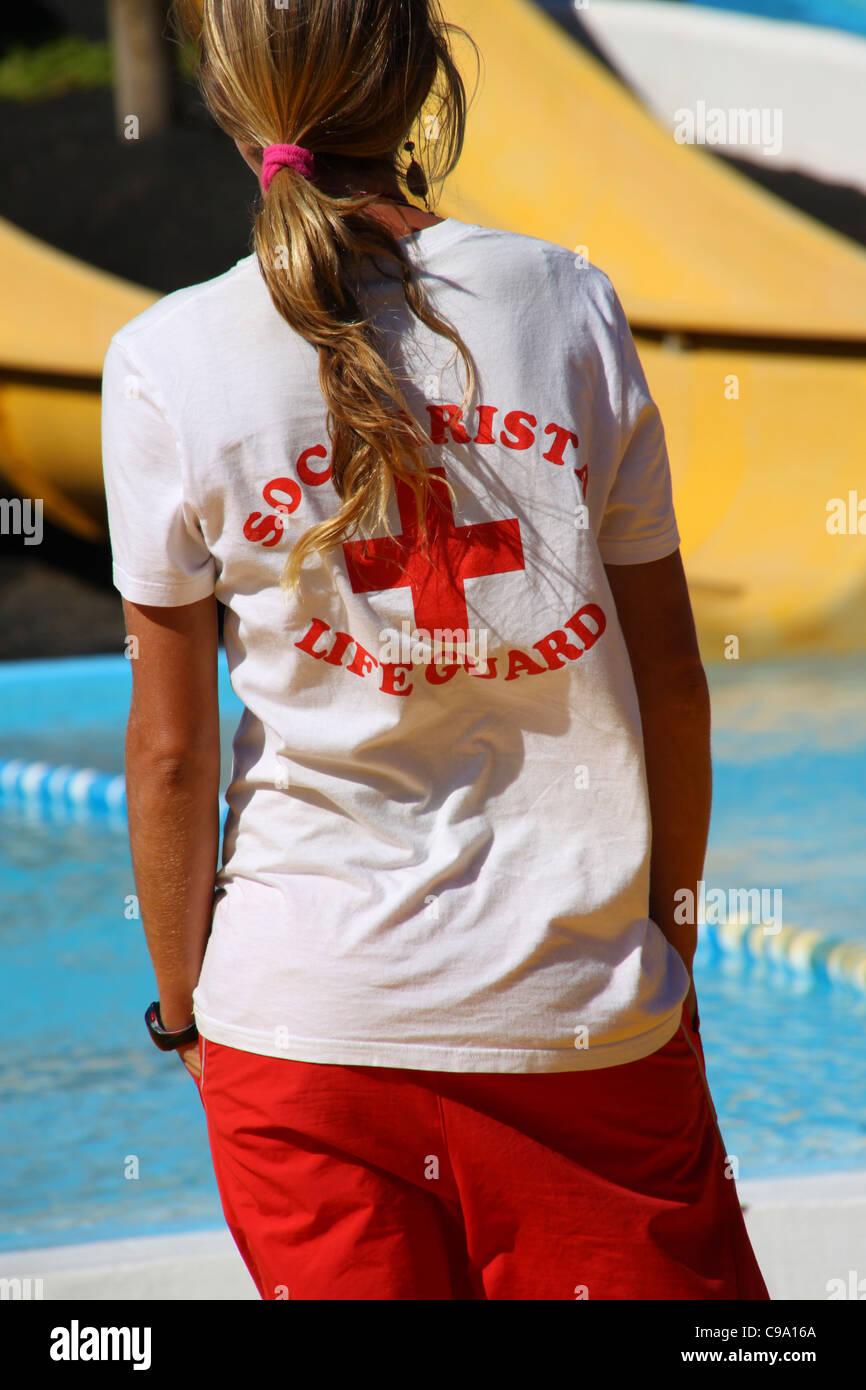 Lifeguard at Spanish water park Stock Photo Alamy