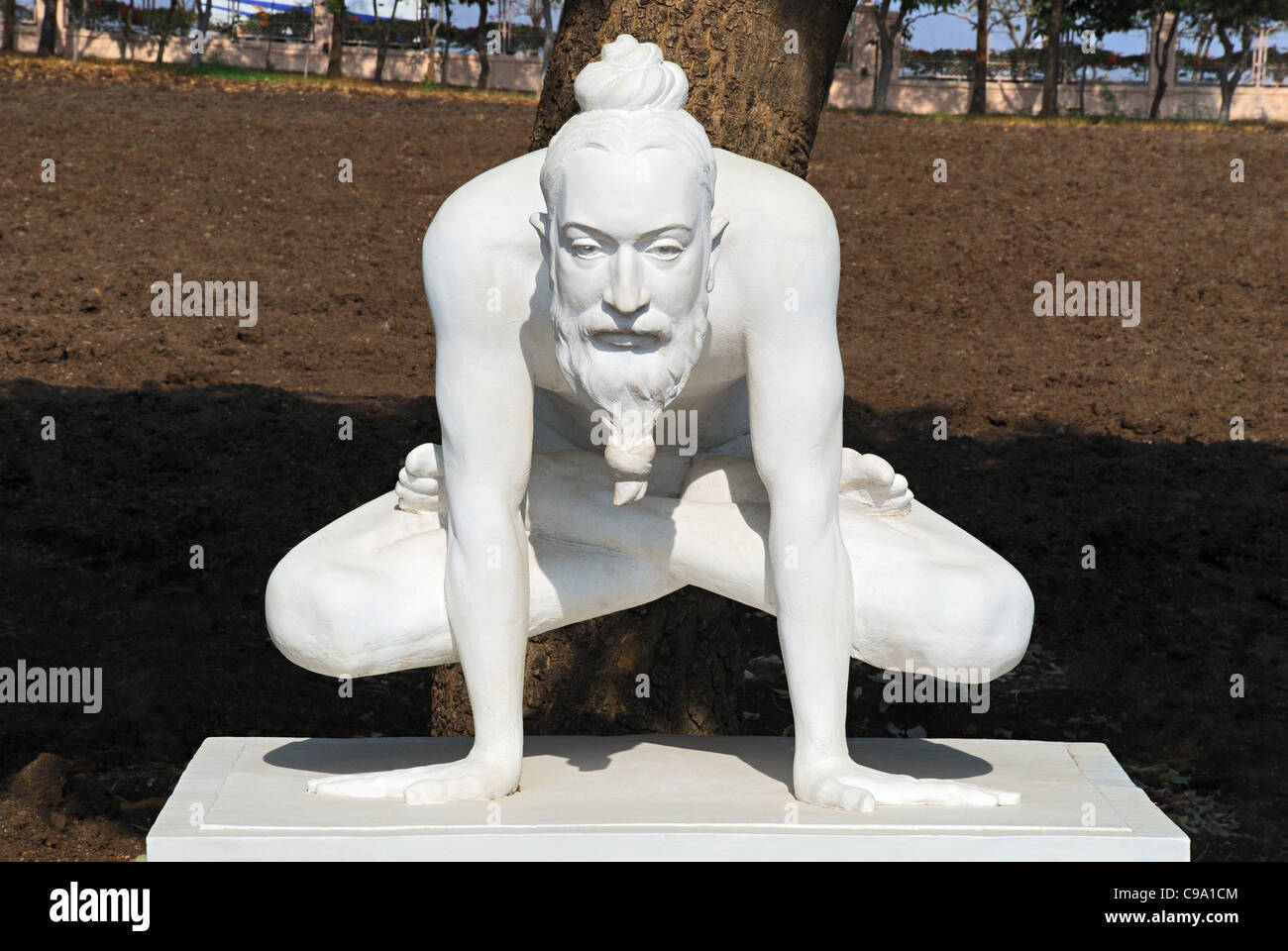 A statue showing yoga position, Anand Sagar Garden Complex, Shegaon, Maharashtra State, India. Stock Photo